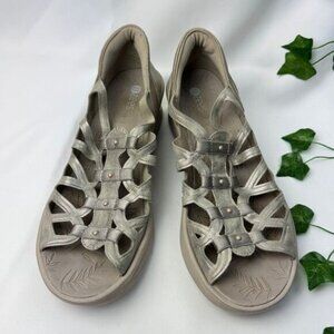 Bzees Sandals Womens 10M Sapphire Casual Open Toe Slip Ons Wedge Gray Fabric